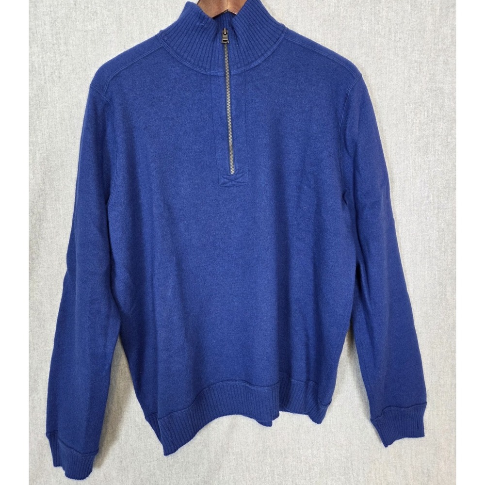 Banana Republic Men's XL Sweater 1/4 Zip 100% Wool Royal Blue Mock Neck Soft Dad